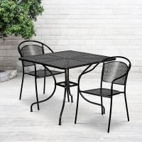 Flash Furniture CO-35SQ-03CHR2-BK-GG 35.5'' Square Black Indoor-Outdoor Steel Patio Table Set with 2 Round Back Chairs 